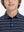 Front upper collar view of kids stylish stripe polo shirts, neat placket in navy stripe tone
