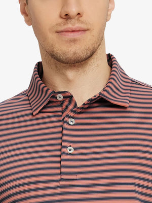 Upper chest close-up showing Olive Green White Yarn Dyed Stripe Polo – from nose to chest