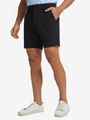 Front lower body view of Quick Dry Casual Shorts with 4 Pockets in Black, neat athletic cut.
