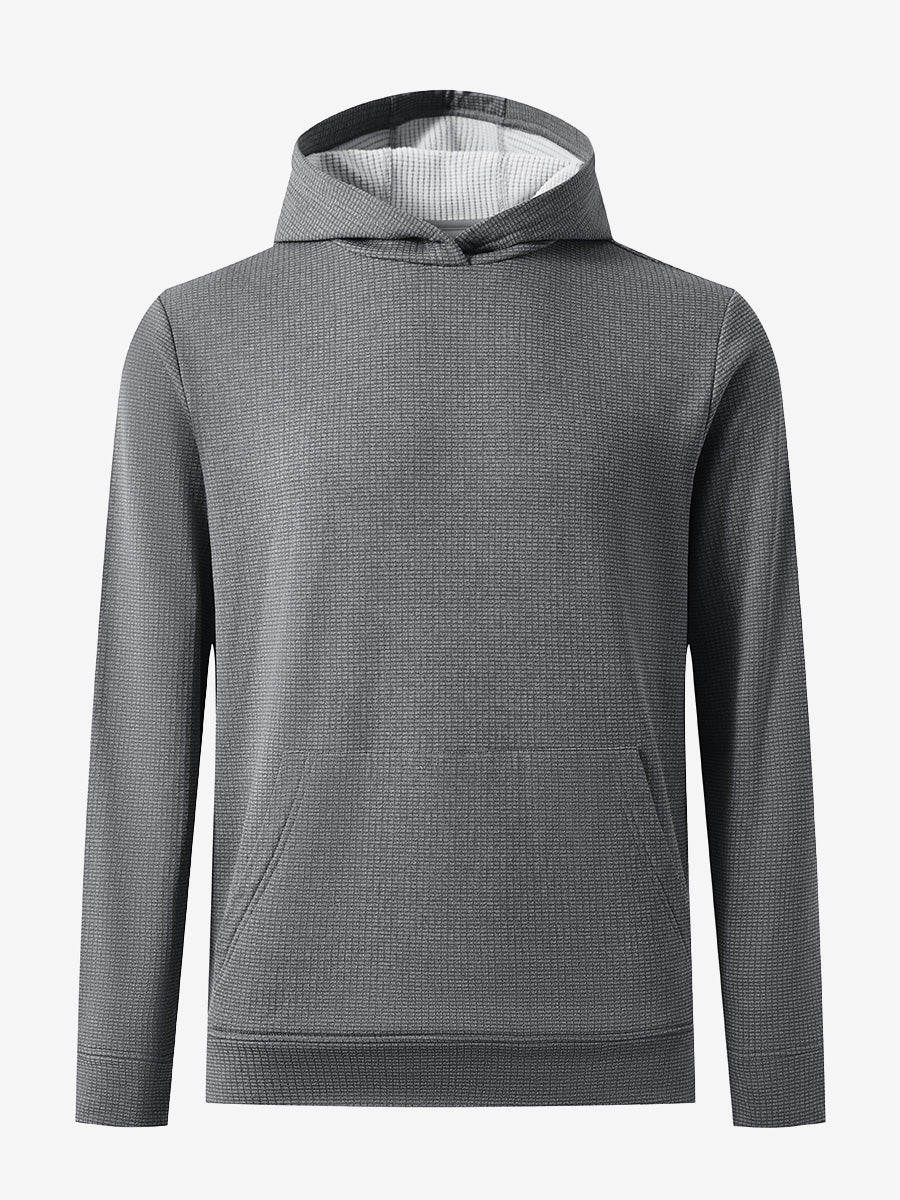 Front 3D view of warm fleece golf hoodies pullover in grey, showing full garment design.