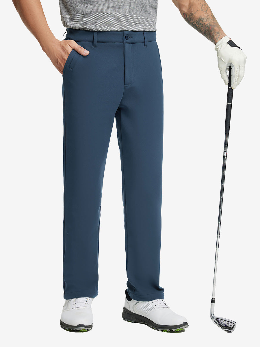 NAVY Water-Resistant Fleece Lined Pants, male model front lower body holding golf club in right hand