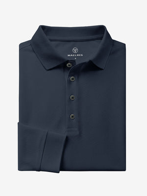 Solid Cotton Blend Collared Long Sleeve Polo