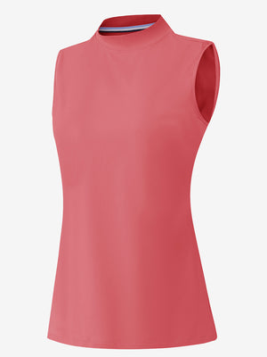 Tops de golf sin mangas con cuello simulado y tecnología de absorción de humedad para mujer