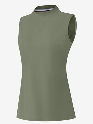 Tops de golf sin mangas con cuello simulado y tecnología de absorción de humedad para mujer