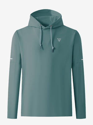 Front 3D view of casual solid fleece hoodies pullover in ocean green, showing clean minimal design.