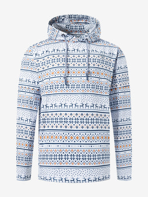 Front 3D view of youth full print hoodies pullover showing detailed fabric and fit, christmas snowflake.