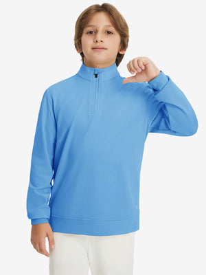Youth Winter Micro-fleece Quarter Zip Pullover in klein blue, youth model front upper body view