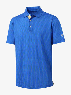 3D view of MAELREG Performance Jersey Print Polo in Blue Swordfish – breathable golf fabric