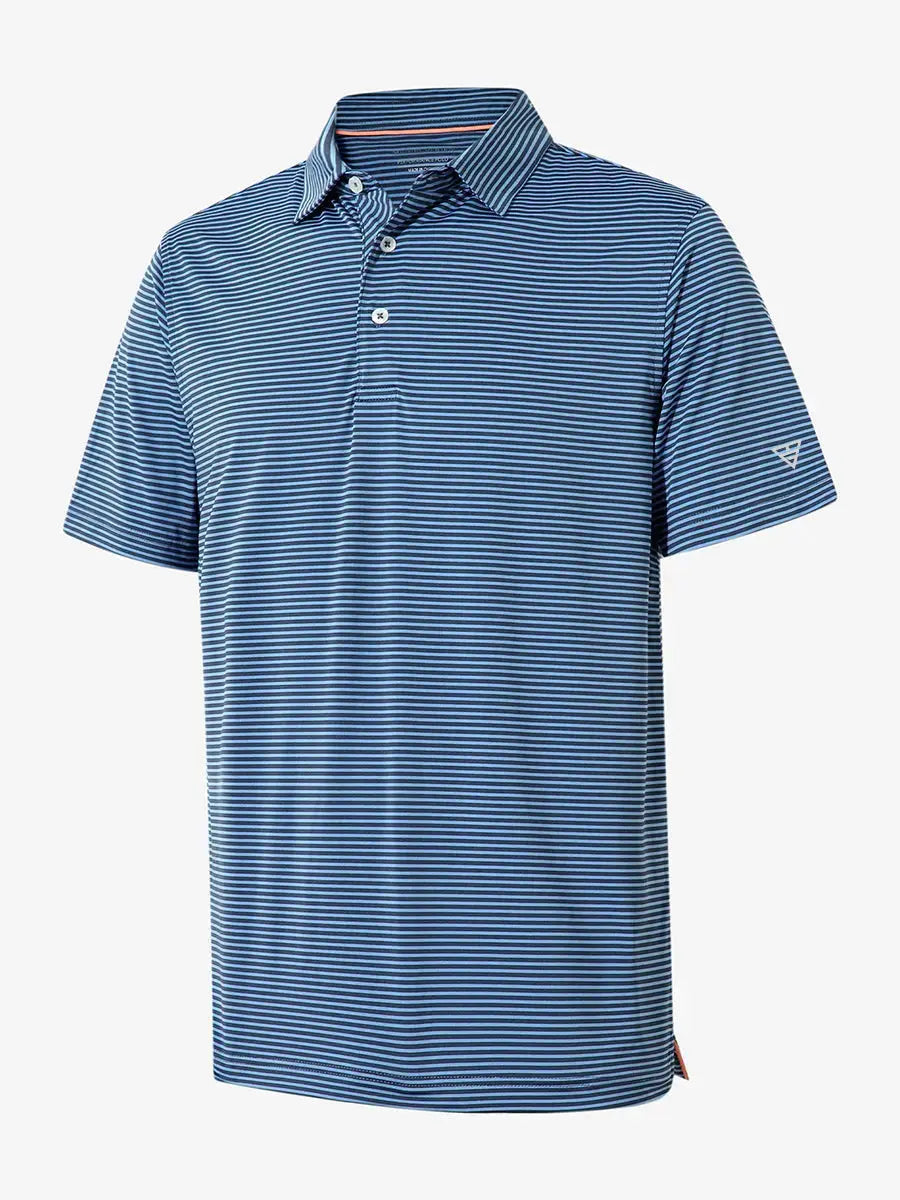 3D view of BLUE DENIM STRIPE shirt, highlighting the textured stripe pattern and relaxed structure