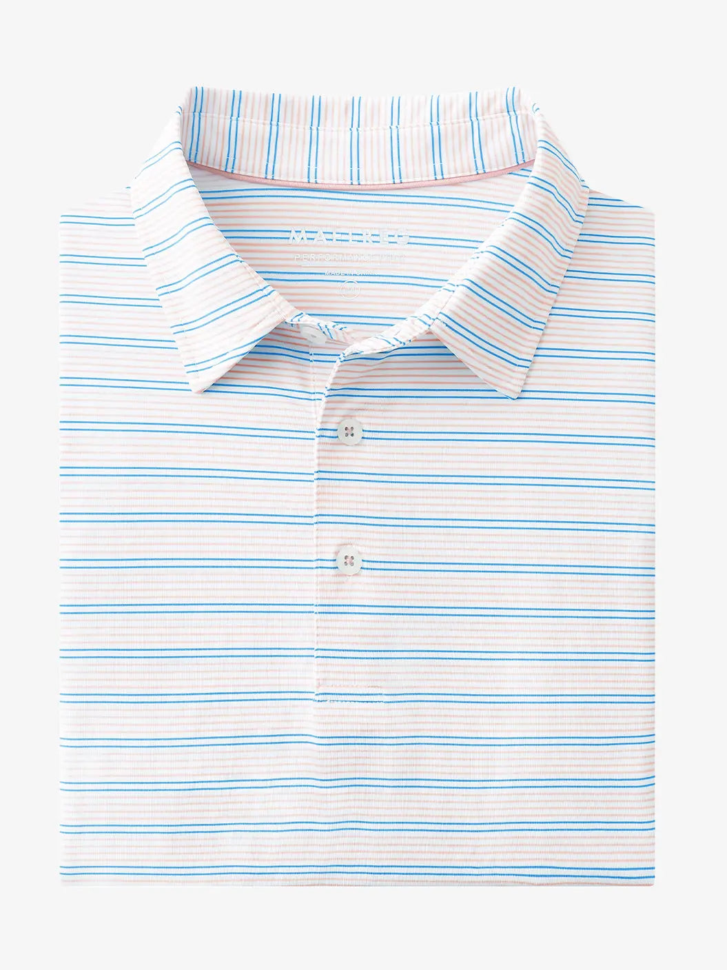 Folded Pink Blue Stripe Performance Stripe Golf Shirt displayed flat