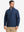 Model wearing lightweight water-resistant outerwear jacket, blue indigo, front upper body view