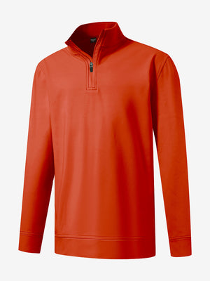 Youth Winter Micro-fleece Quarter Zip Pullover in orange, 3D view showing quarter zip design