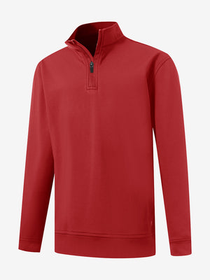 Front 3D view of youth winter micro-fleece quarter zip pullover, clean design with red finish