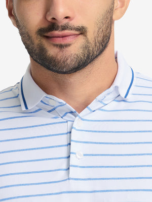 Non-Curl Ribbed Collar Striped Polo Shirts