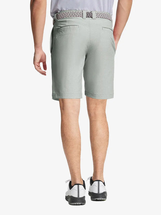 GLACIER GREY 9 Inch Heather Performance Golf Shorts back view, model's lower body with hands in pockets