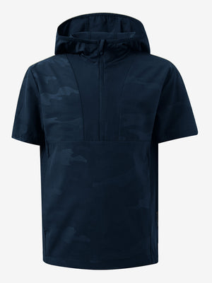 3D rendering of navy water-resistant short sleeve q-zip hoodie for boys