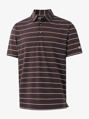 Front 3D view of trendy boys stripe polo shirts, clean structure and modern brown stripe look