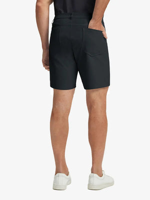 BLACK 4-way Stretch Performance Solid Shorts, back lower body view for golf wear, 7 Inch style