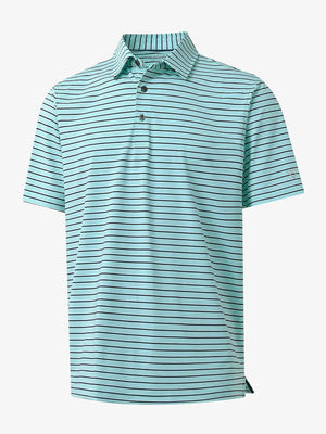 3D render of TURQUOISE/NAVY STRIPE Polo highlighting bold striped texture