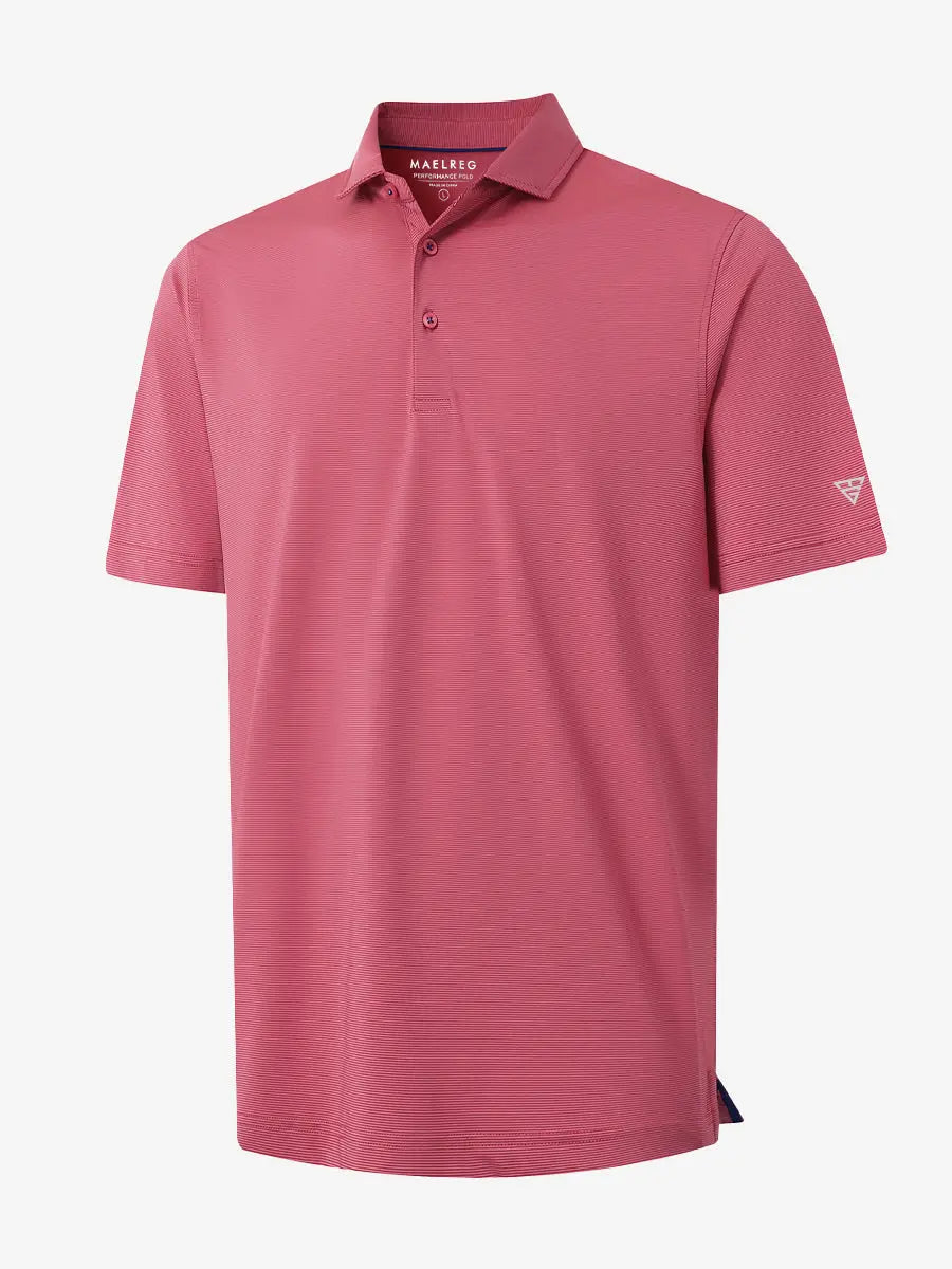 Folded ORANGE PURPLE STRIPE Pinstripe Jersey Performance Polo neatly displayed								