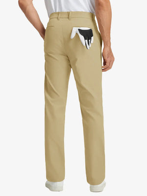 Rear lower leg view of Water Repellent 8 Pockets Pants in KHAKI，showing fabric texture and fit.