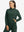 Model with one hand in side pocket wearing women's lightweight hoodies pullover in forest green.