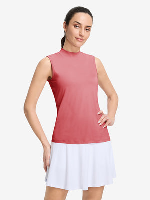 Tops de golf sin mangas con cuello simulado y tecnología de absorción de humedad para mujer