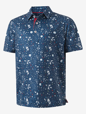 3D view of space rocket Performance Print Boys Golf Polo.