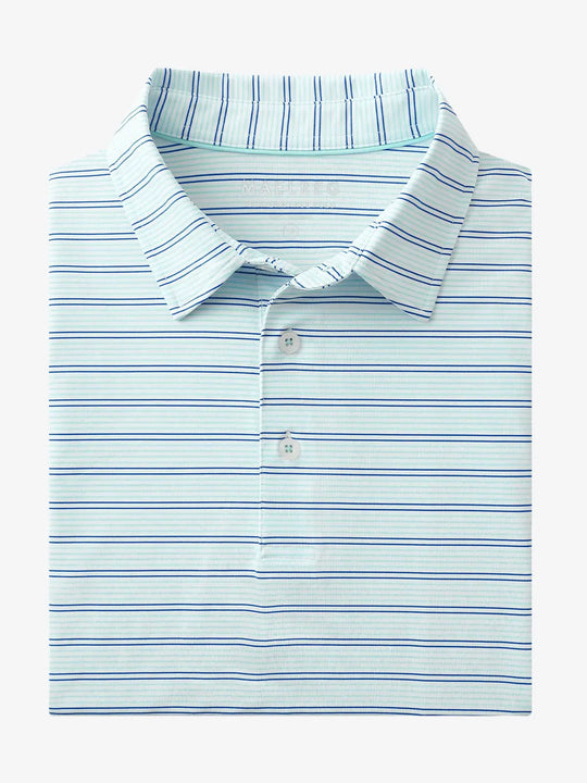 Folded Light Blue Cobalt Stripe Performance Stripe Golf Shirt displayed flat