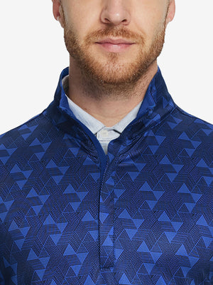Heather Pinstripe Brushed Dry Fit Quarter Zip Pullover in marina blue geo, front chest detail showing brushed fabric and pinstripe texture