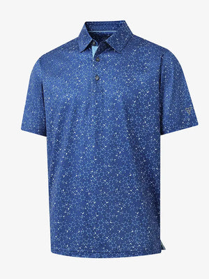 3D angle showing molecular pattern on BLUE MOLECULAR STRUCTURE Performance Print Boys Polo