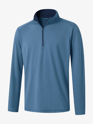 3D rendering of the Pinstripe Quarter Zip Pullover showcasing structure and design – DARK BLUE MELANGE