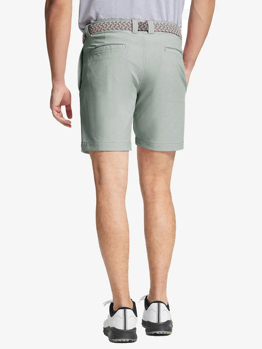 GLACIER GREY 7 Inch Heather Performance Golf Shorts back view, model's lower body with hands in pockets