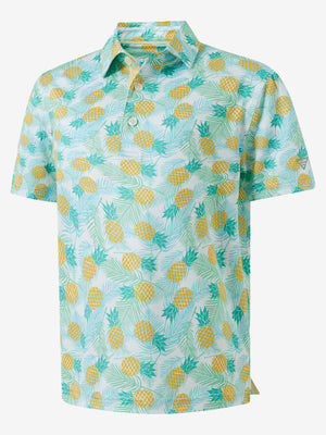 3D view of leaves pineapple Performance Print Boys Golf Polo.
