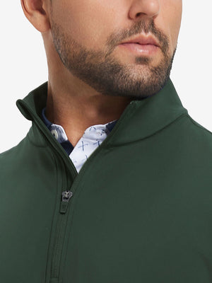 Ultra-Soft Brushed Fleece Lining Quarter Zip Sweatshirt in forest green, close-up front view