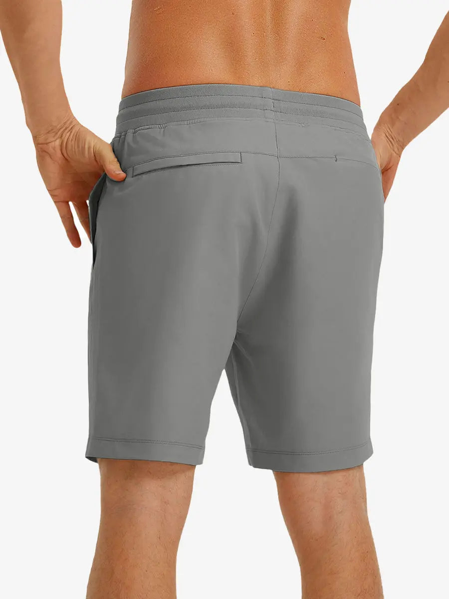 NEUTRAL GREY 7 Inch Performance Active Shorts back view on model