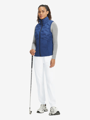 Full-body front view of model wearing women's stretch fleece lined water resistant joggers in white.