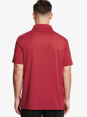Back half-body view of male model wearing the Red Everyday Classic Solid Polo