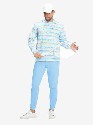 Full body front view of model wearing Lightweight Ankle-Zip Sweatpants with 4 Pockets in light blue