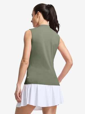 Tops de golf sin mangas con cuello simulado y tecnología de absorción de humedad para mujer