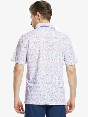 Back view of MAELREG Men's Performance Jersey Print Polo in Beverage Glass – athletic fit