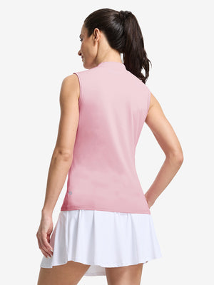 Tops de golf sin mangas con cuello simulado y tecnología de absorción de humedad para mujer
