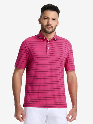 Non-Curl Ribbed Collar Striped Polo Shirts