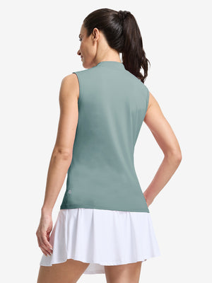 Tops de golf sin mangas con cuello simulado y tecnología de absorción de humedad para mujer