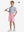 Full front: model in pink boys lightweight dry fit flat front golf shorts holding golf club.