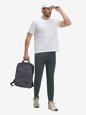 Model wearing dark grey superion softness mesh joggers with zipper pockets in motion