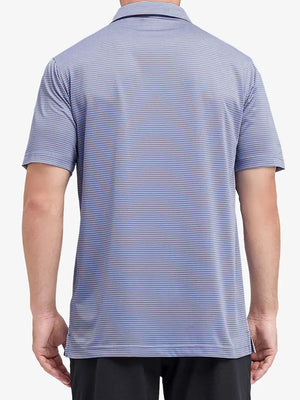 Rear half-body shot of Cooling Stripe Golf Shirt in BLUISHYELLOW STRIPE, showcasing stripe alignment and fit