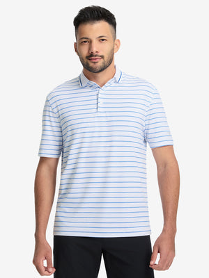 Non-Curl Ribbed Collar Striped Polo Shirts