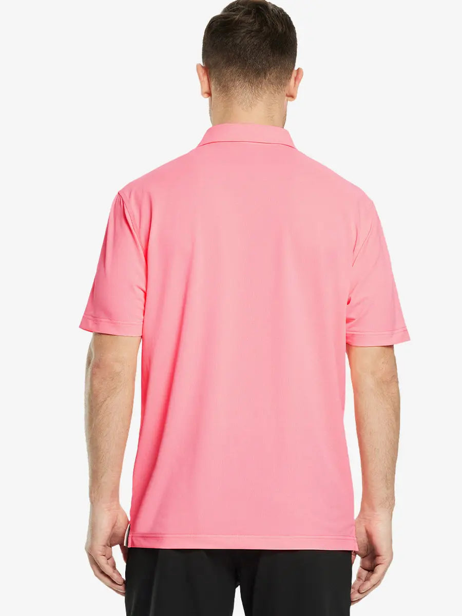 Back view half-body of model in PINK Ventilated Pique Performance Polo