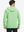 Back upper body view of the light green melange classic heather hoodie, model turns head slightly with ease.